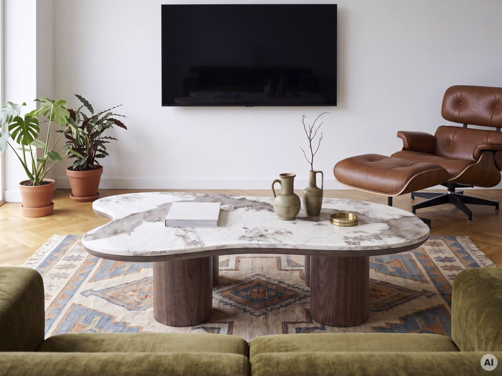 Tavolino in legno con piano in ceramica "Kora" - 120 cm - Marrone