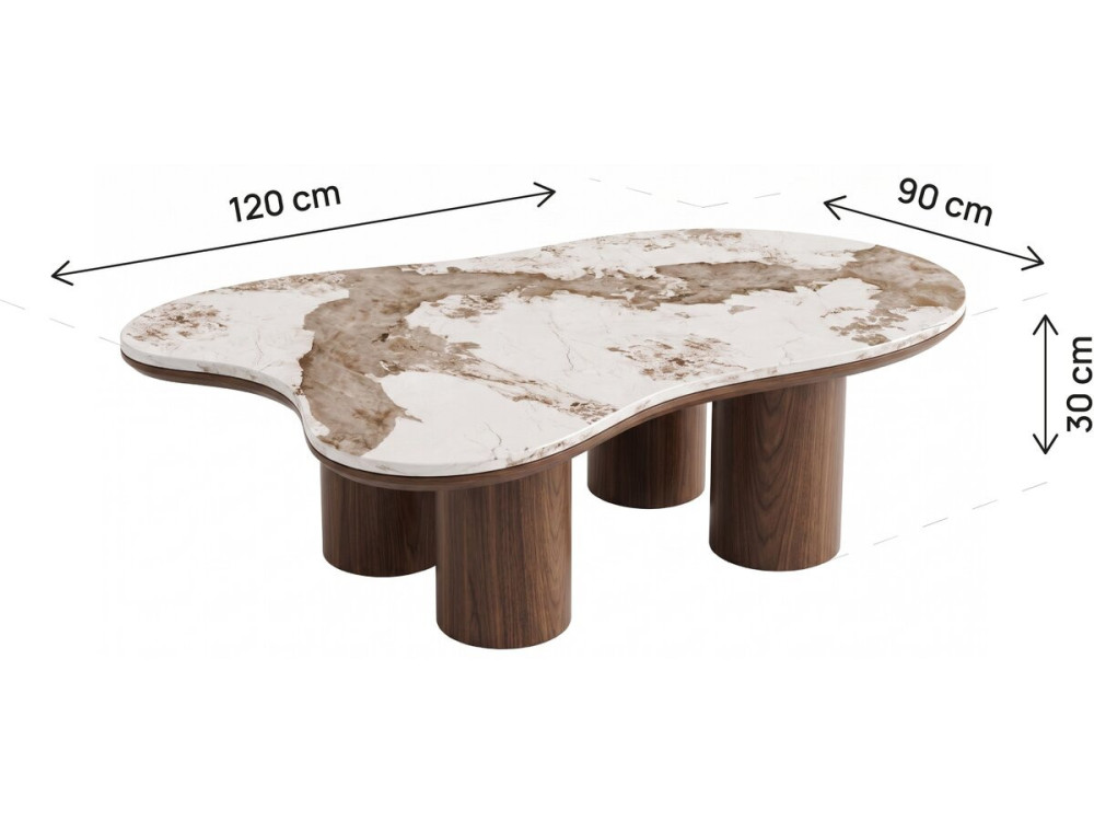 Tavolino in legno con piano in ceramica "Kora" - 120 cm - Marrone