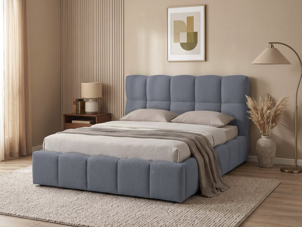 Letto matrimoniale in tessuto con contenitore "Davos" - 140 x 190 cm - Grigio