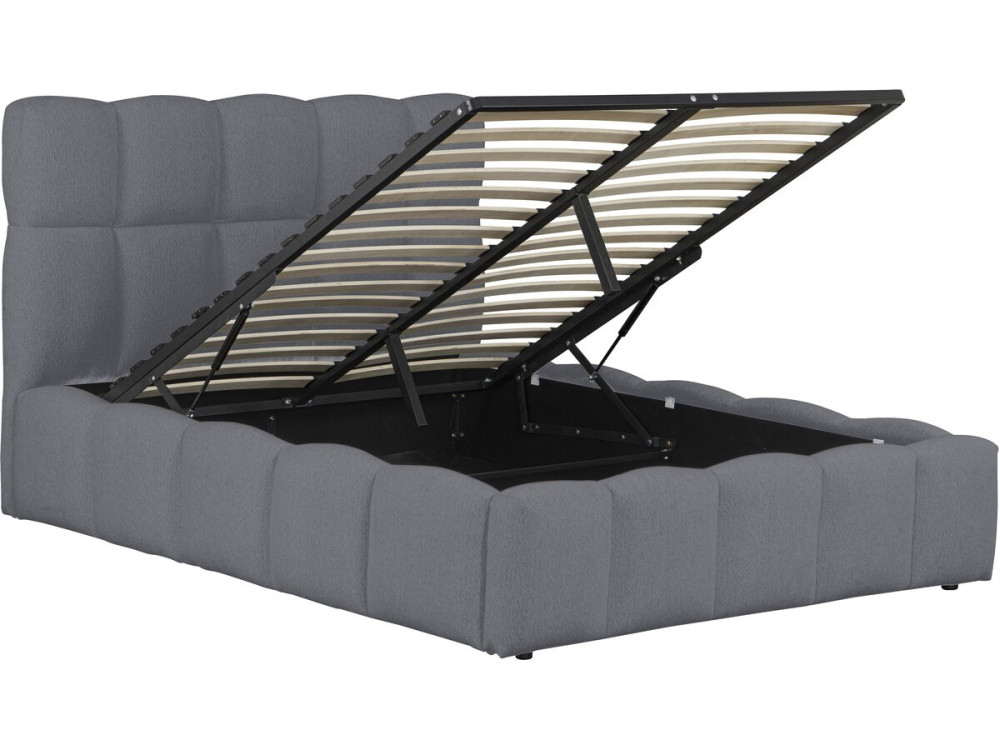 Letto matrimoniale in tessuto con contenitore "Davos" - 160 x 200 cm - Grigio