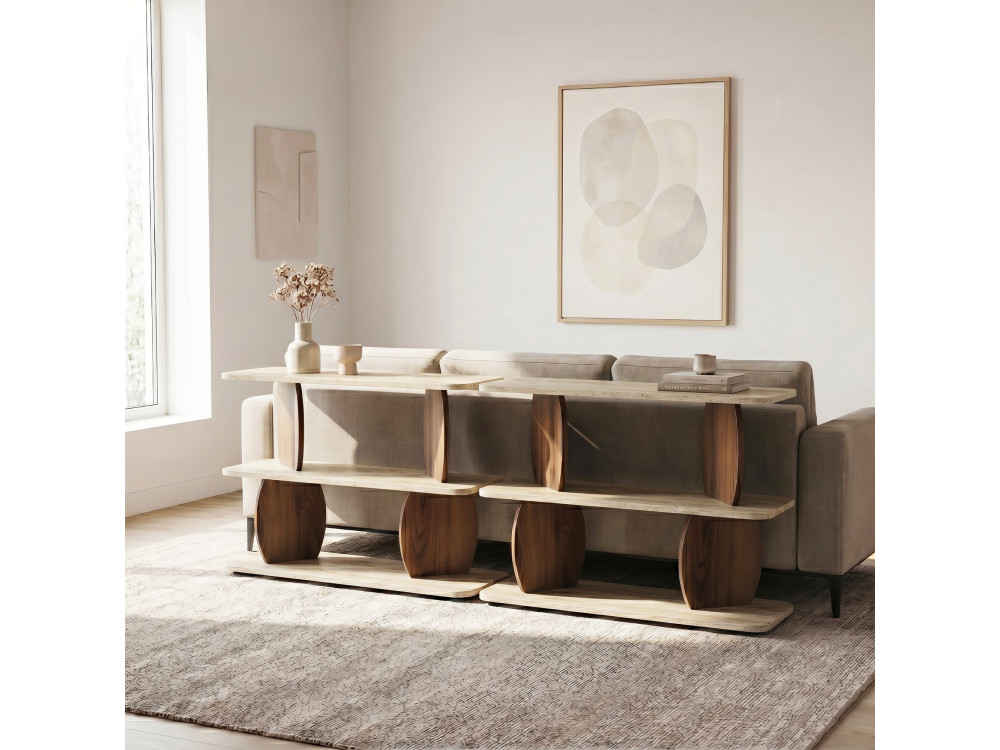 Tavolino in legno "Armonia" - 90 x 30 x 70 cm - Travertino / Noce
