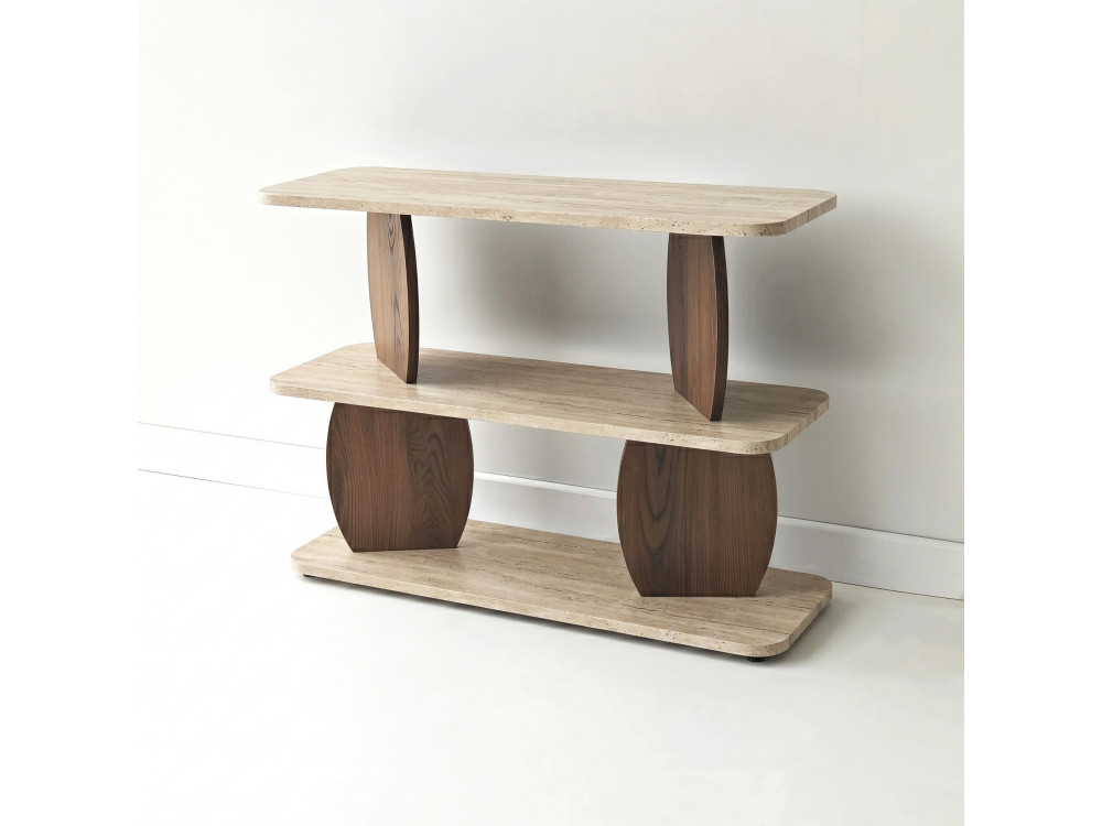 Tavolino in legno "Armonia" - 90 x 30 x 70 cm - Travertino / Noce
