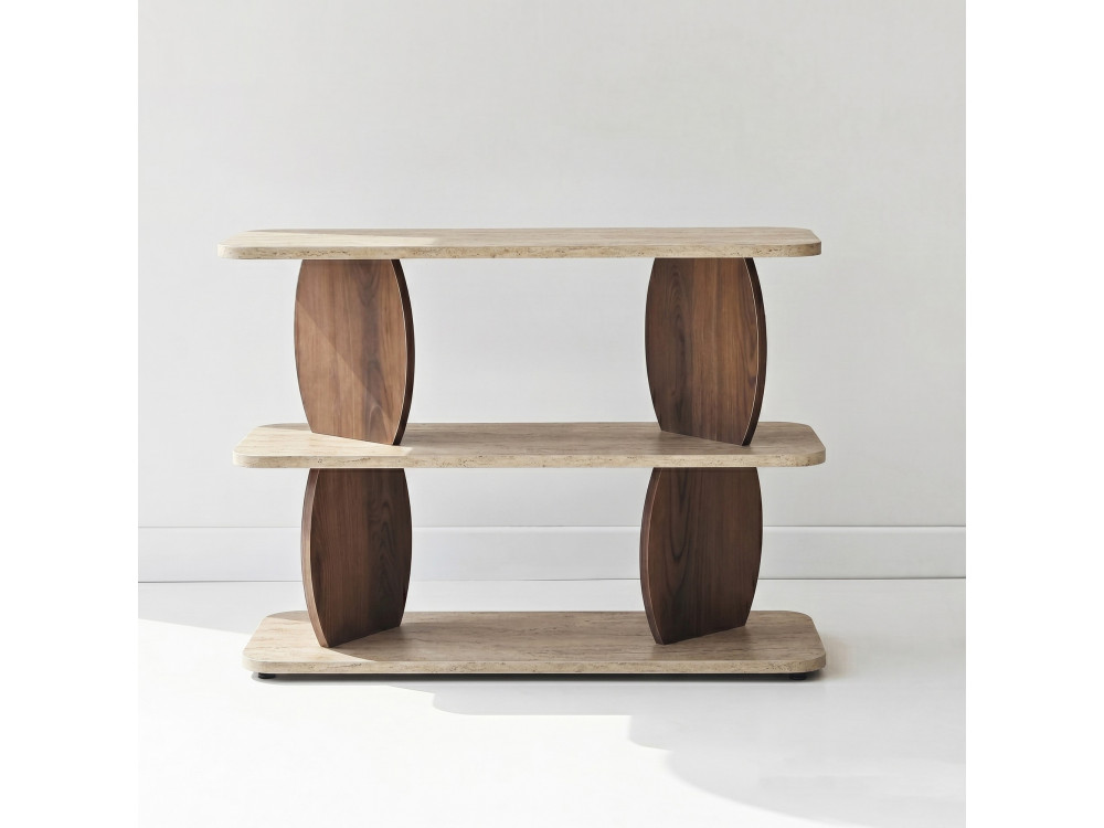 Tavolino in legno "Armonia" - 90 x 30 x 70 cm - Travertino / Noce