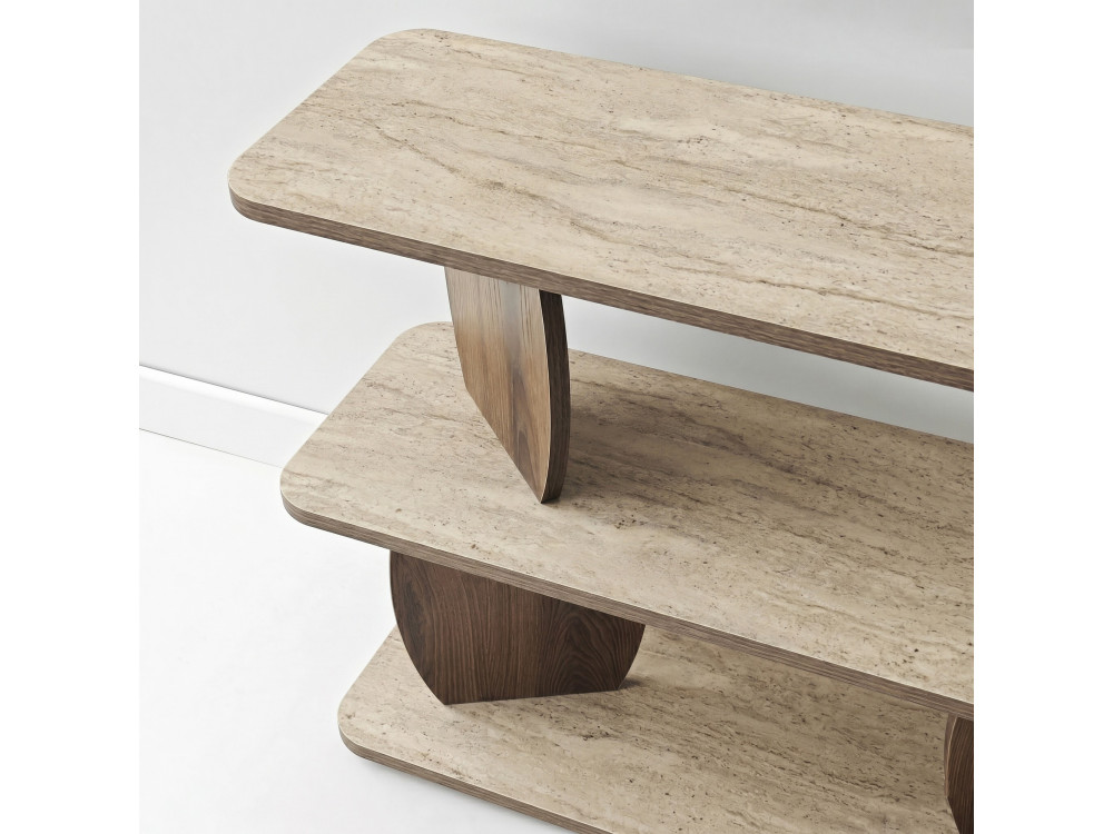 Tavolino in legno "Armonia" - 90 x 30 x 70 cm - Travertino / Noce