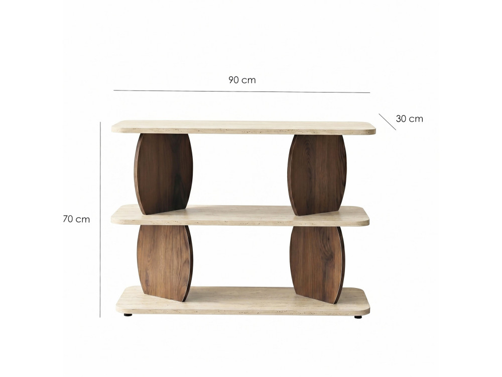 Tavolino in legno "Armonia" - 90 x 30 x 70 cm - Travertino / Noce