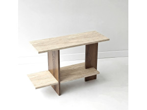 Tavolino in legno "Essenziale" - 80 x 30 x 55 cm - Travertino / Noce