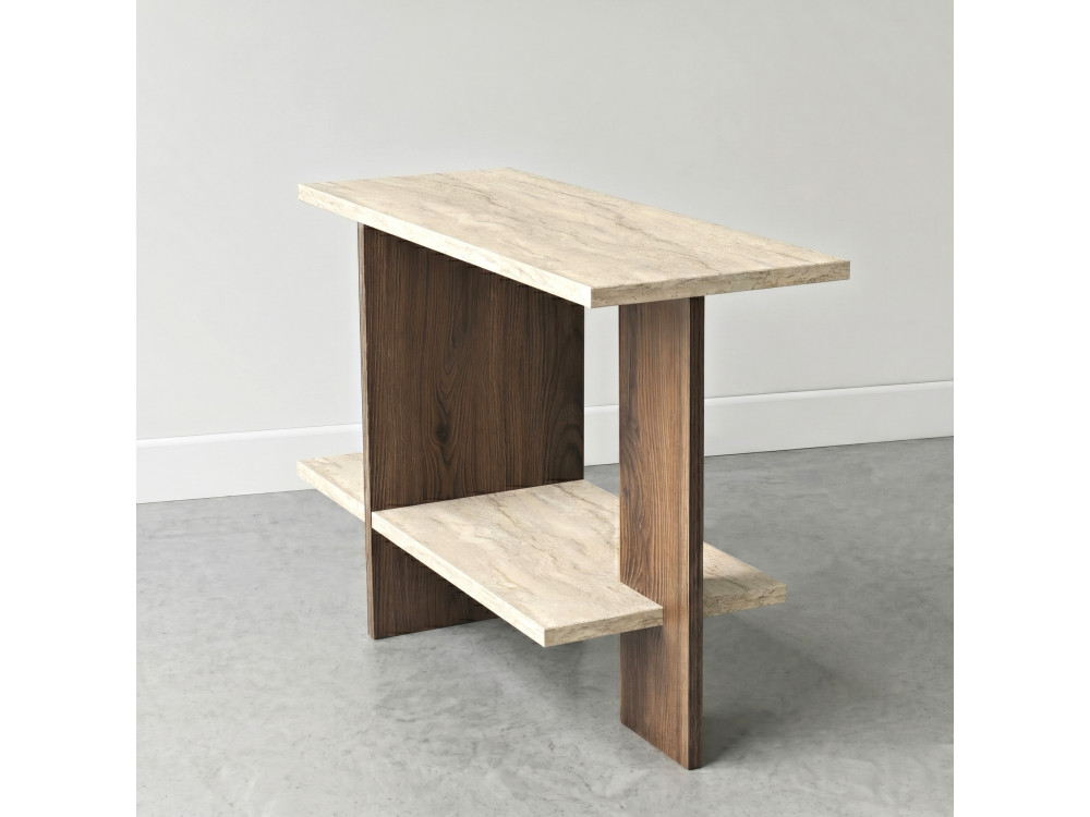 Tavolino in legno "Essenziale" - 80 x 30 x 55 cm - Travertino / Noce