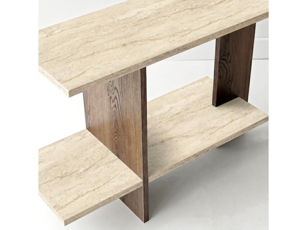 Tavolino in legno "Essenziale" - 80 x 30 x 55 cm - Travertino / Noce