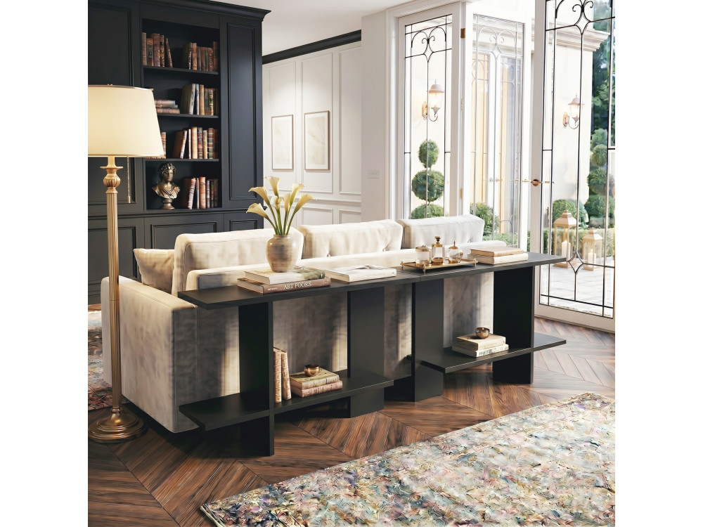 Tavolino in legno "Essenziale" - 80 x 30 x 55 cm - Nero