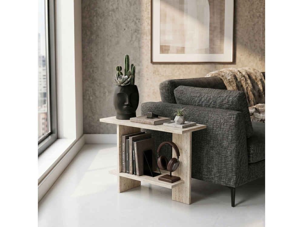 Tavolino in legno "Essenziale" - 80 x 30 x 55 cm - Travertino