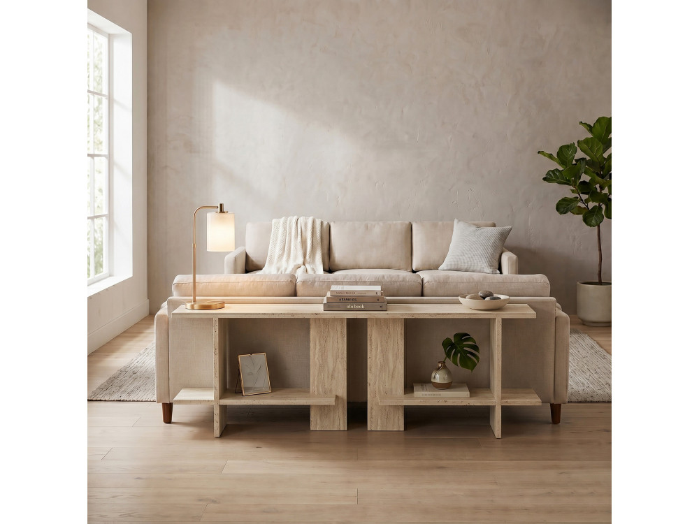 Tavolino in legno "Essenziale" - 80 x 30 x 55 cm - Travertino