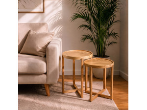 Set di 2 tavolini impilabili in legno "Nil 2" - 50 x 50 x 62 cm - Beige