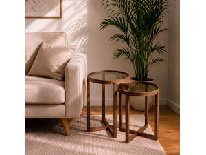 Set di 2 tavolini impilabili in legno "Nil 2" - 50 x 50 x 62 cm - Marrone