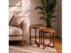 Set di 2 tavolini impilabili in legno "Nil 2" - 50 x 50 x 62 cm - Marrone