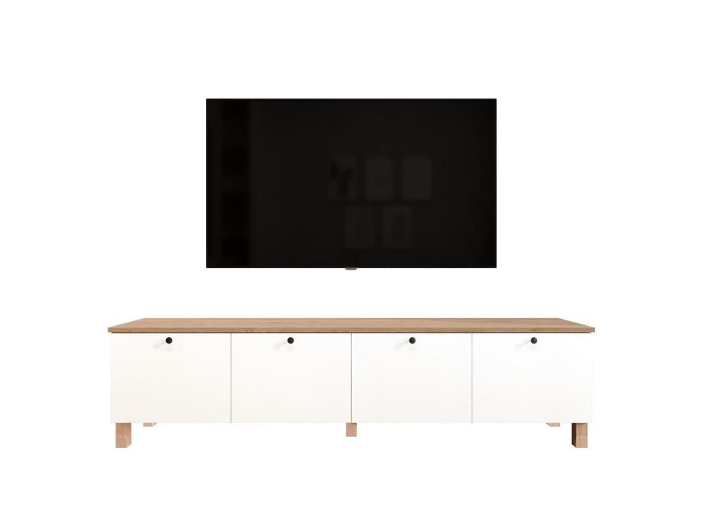 Mobile TV in legno "Nord" - 180 x 34 x 45 cm - Bianco / Rovere