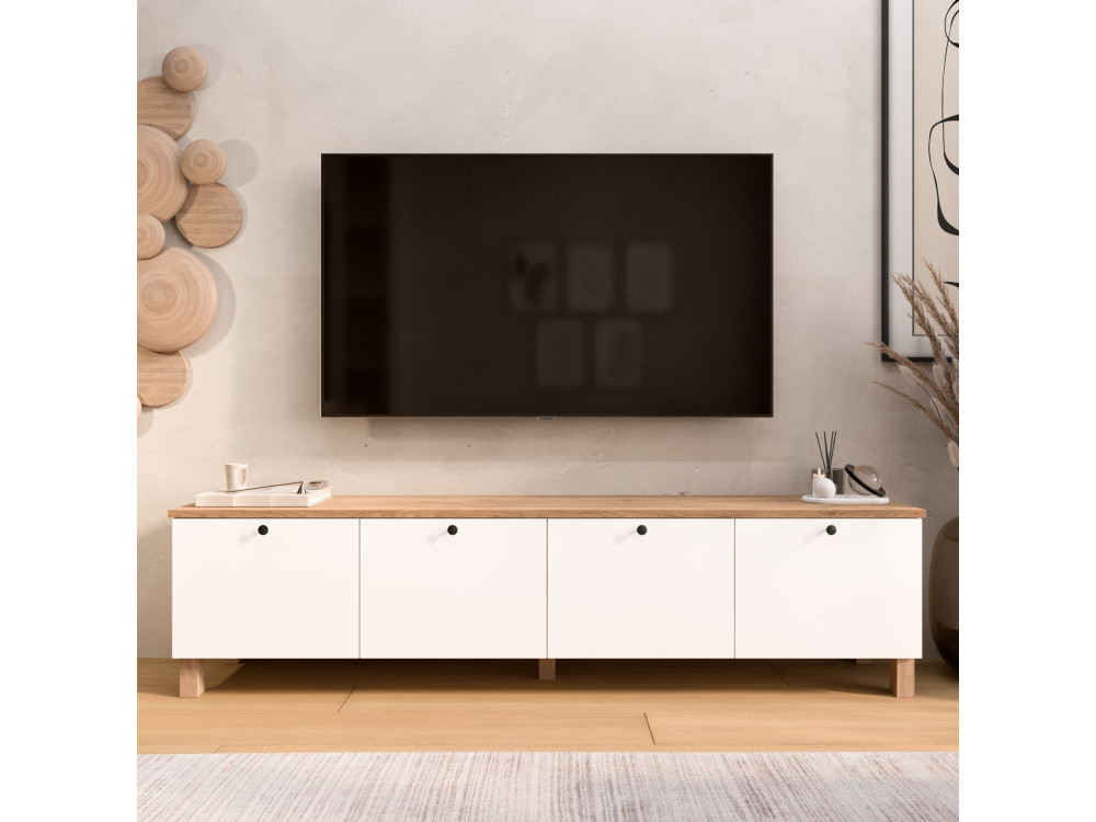 Mobile TV in legno "Nord" - 180 x 34 x 45 cm - Bianco / Rovere