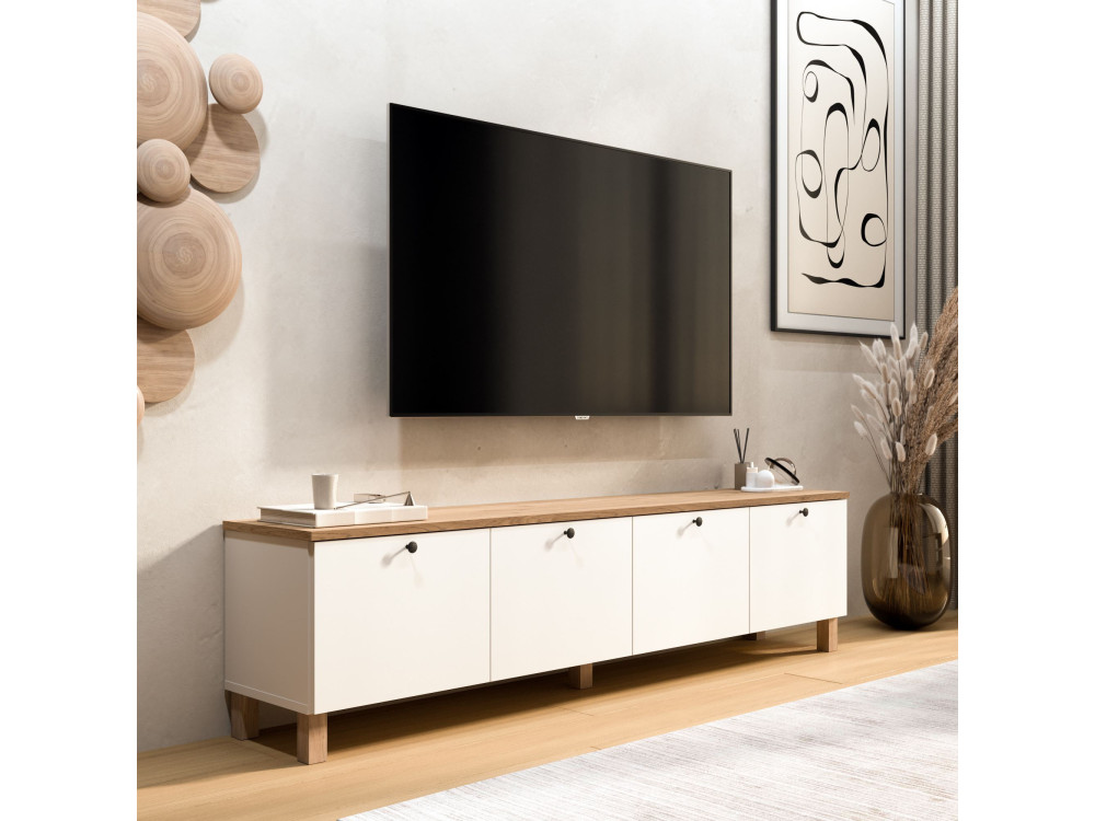 Mobile TV in legno "Nord" - 180 x 34 x 45 cm - Bianco / Rovere