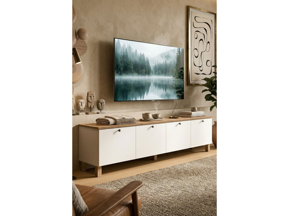 Mobile TV in legno "Nord" - 180 x 34 x 45 cm - Bianco / Rovere