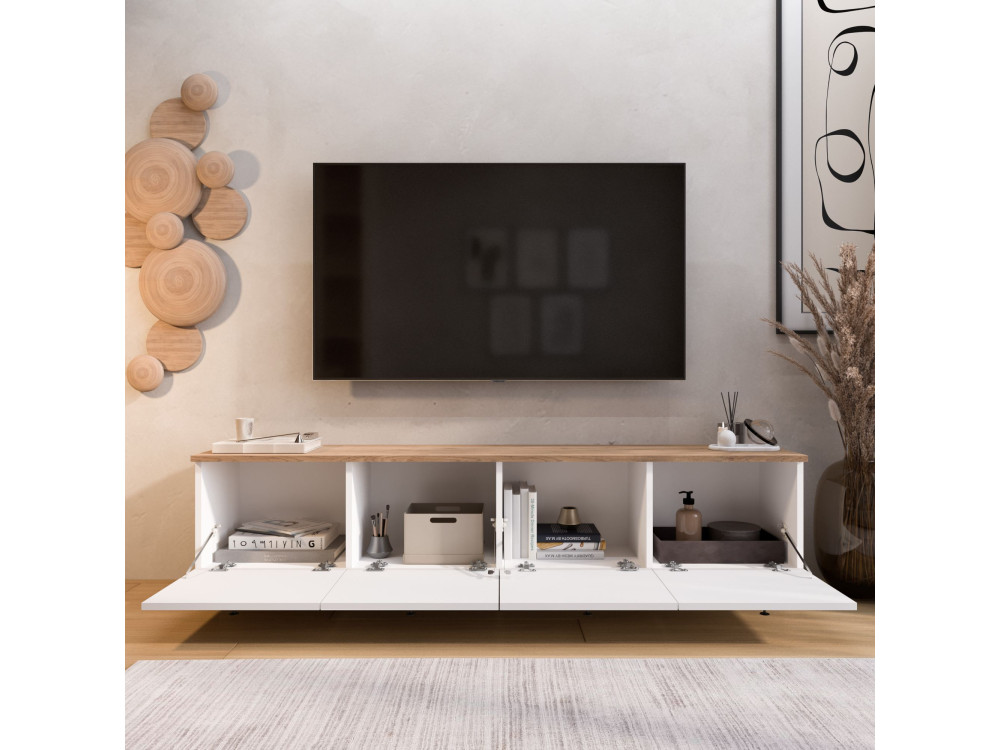 Mobile TV in legno "Nord" - 180 x 34 x 45 cm - Bianco / Rovere