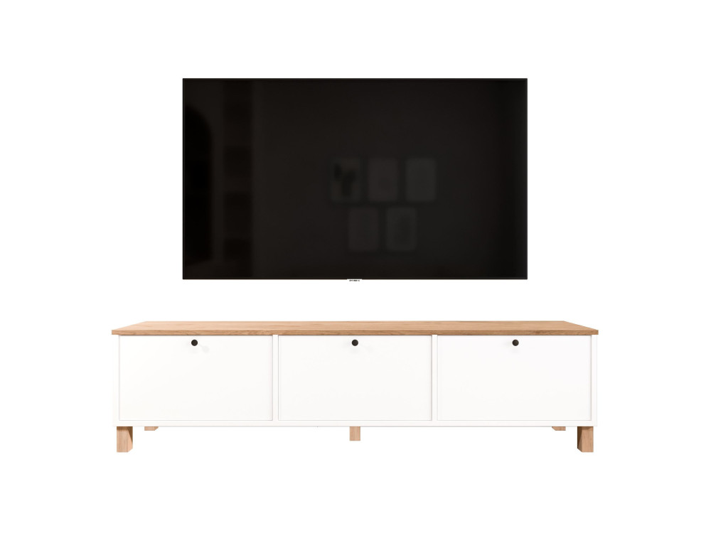 Mobile TV in legno "Nord" - 180 x 32 x 45 cm - Bianco / Rovere