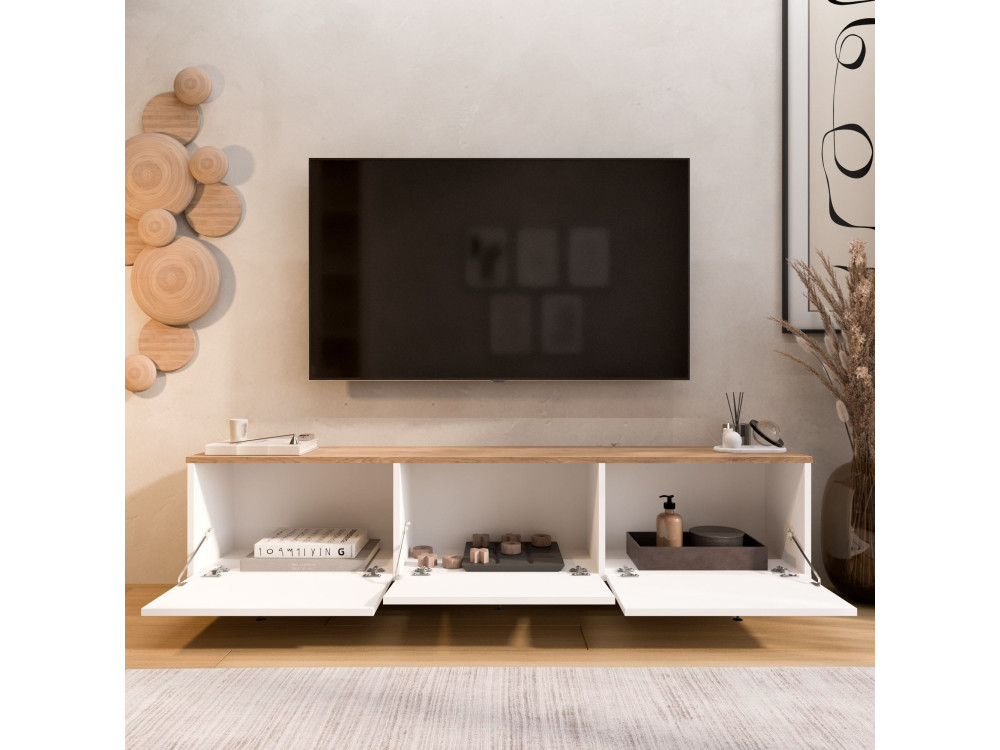 Mobile TV in legno "Nord" - 180 x 32 x 45 cm - Bianco / Rovere