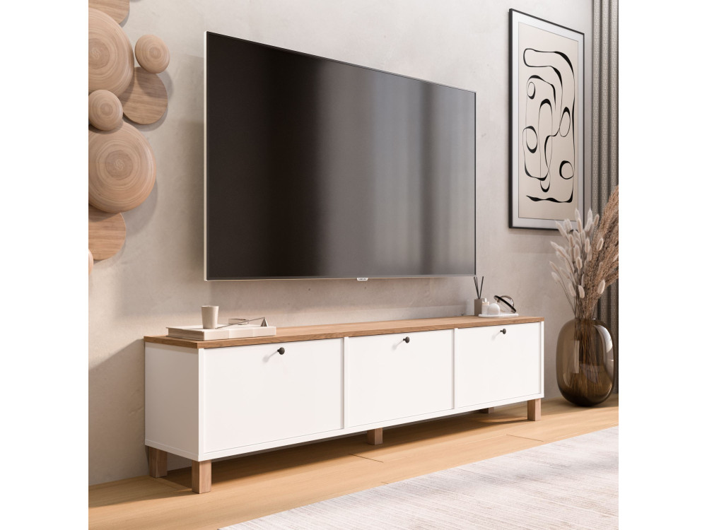 Mobile TV in legno "Nord" - 180 x 32 x 45 cm - Bianco / Rovere