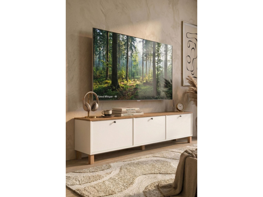 Mobile TV in legno "Nord" - 180 x 32 x 45 cm - Bianco / Rovere