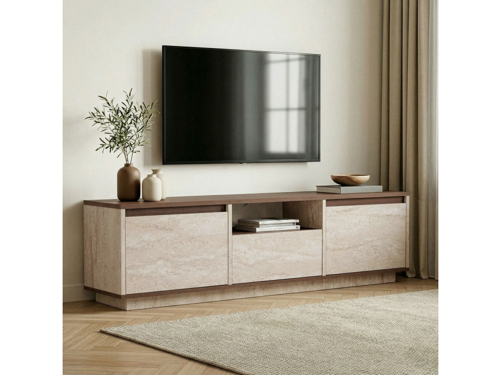 Mobile TV in legno "Sentinel" - 160 x 30 x 42 cm - Travertino / Noce Milano