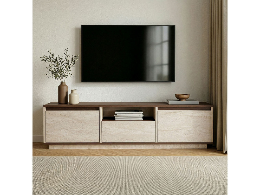 Mobile TV in legno "Sentinel" - 160 x 30 x 42 cm - Travertino / Noce Milano