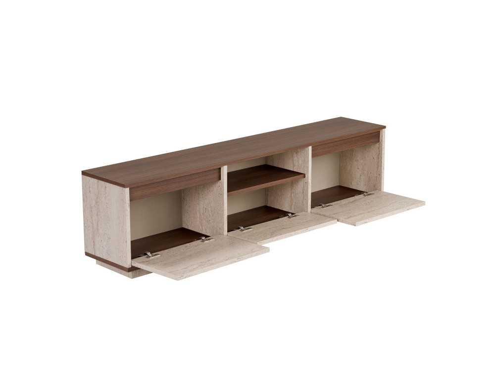 Mobile TV in legno "Sentinel" - 160 x 30 x 42 cm - Travertino / Noce Milano