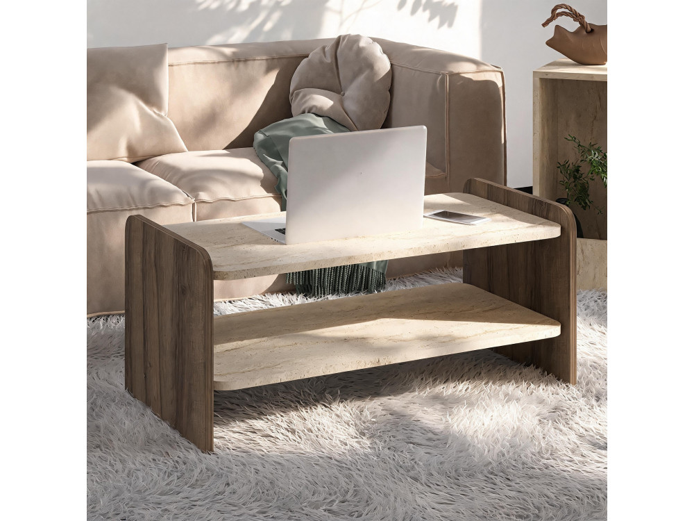 Tavolino in legno “Amon” - 89,8 x 39,8 x 44,8 cm - Travertino / Noce antico