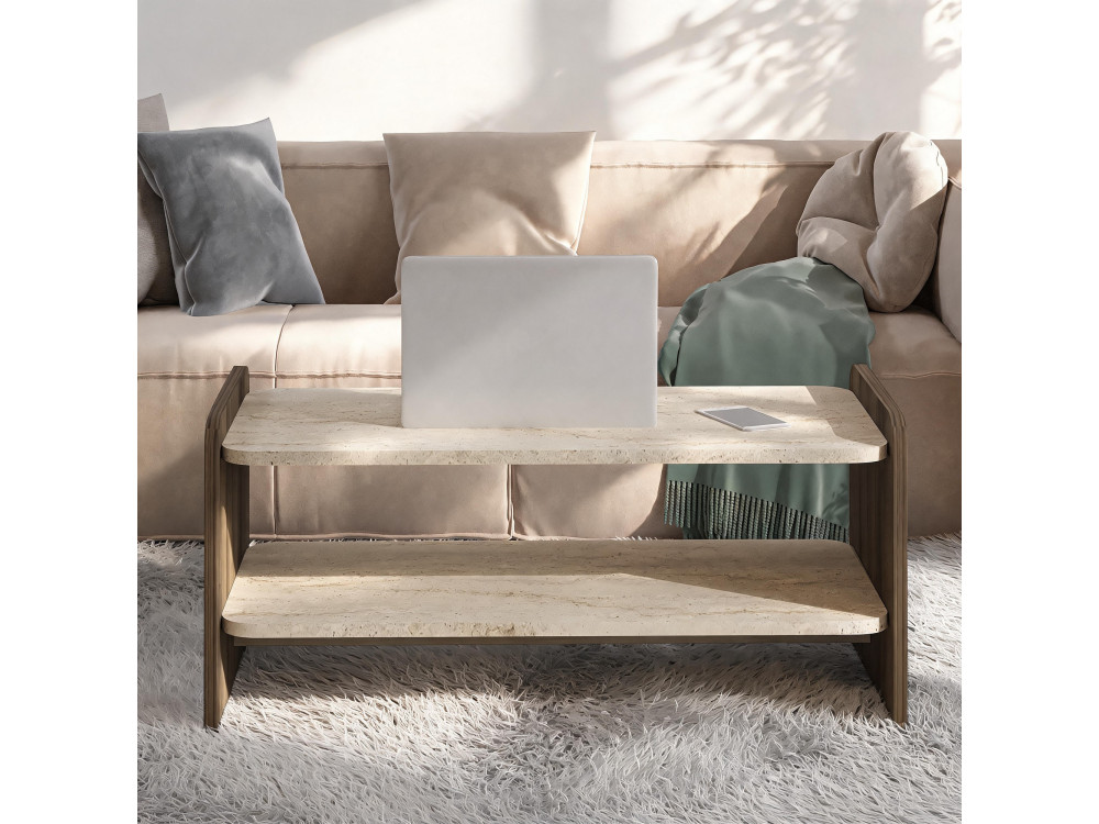 Tavolino in legno “Amon” - 89,8 x 39,8 x 44,8 cm - Travertino / Noce antico