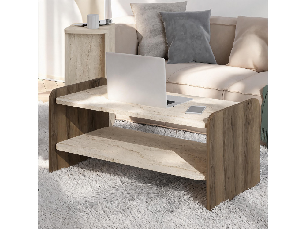 Tavolino in legno “Amon” - 89,8 x 39,8 x 44,8 cm - Travertino / Noce antico