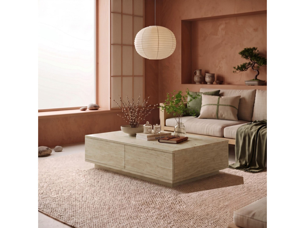 Tavolino in legno "Ave14" - 90 x 60 x 28 cm - Travertino