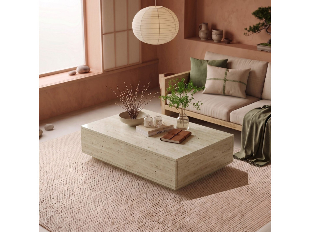 Tavolino in legno "Ave14" - 90 x 60 x 28 cm - Travertino
