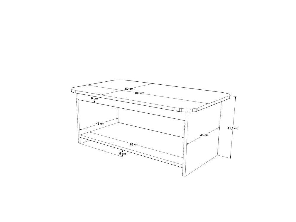 Tavolino in legno "Chb1" - 100 x 41,8 x 50 cm - Noce