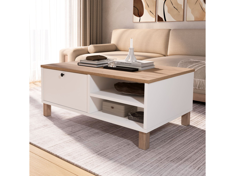 Tavolino in legno "Nord" - 90 x 60 x 38 cm - Bianco