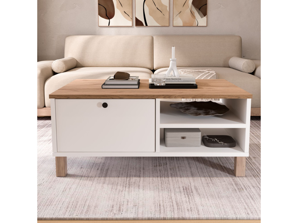 Tavolino in legno "Nord" - 90 x 60 x 38 cm - Bianco