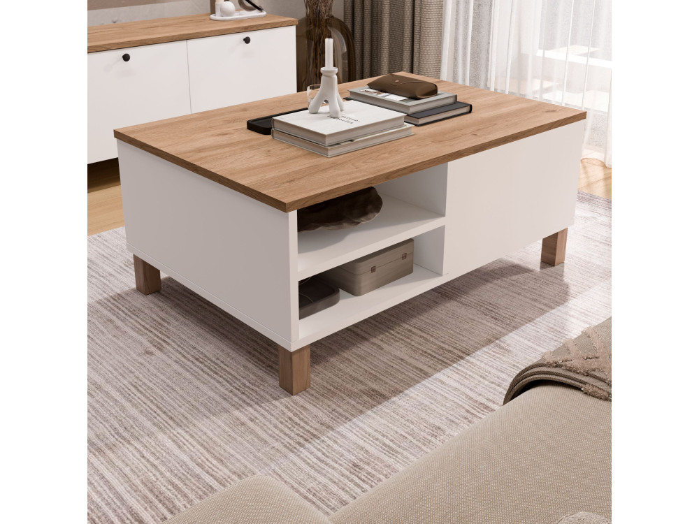 Tavolino in legno "Nord" - 90 x 60 x 38 cm - Bianco