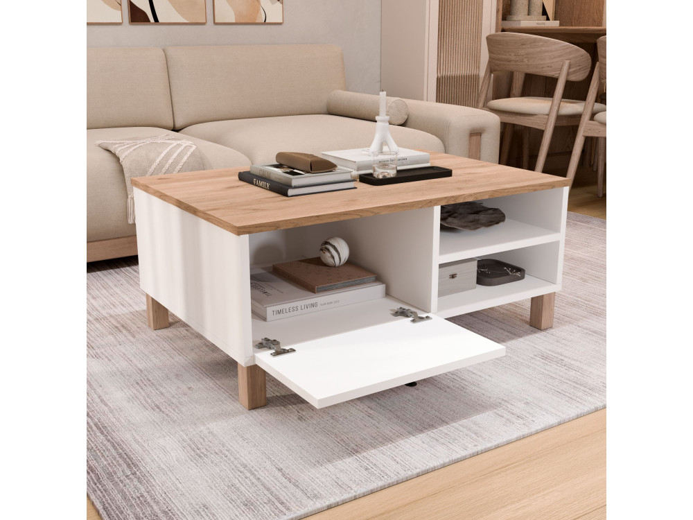 Tavolino in legno "Nord" - 90 x 60 x 38 cm - Bianco
