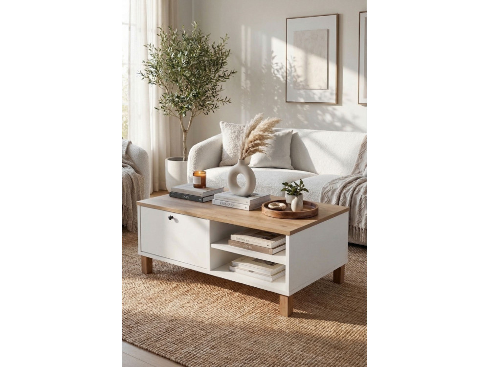 Tavolino in legno "Nord" - 90 x 60 x 38 cm - Bianco