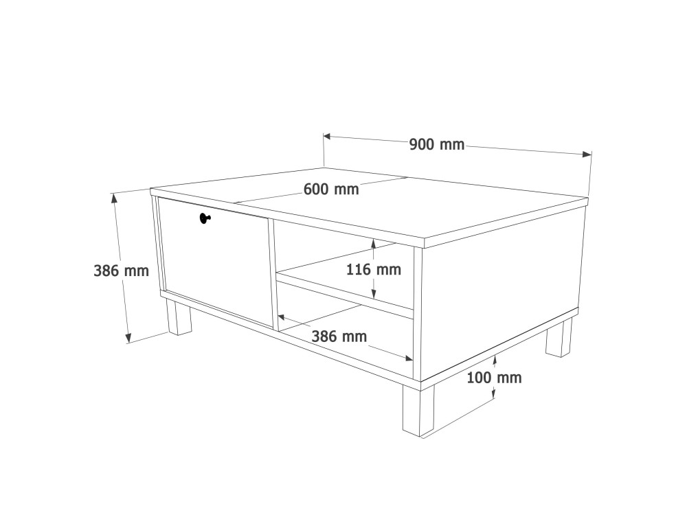 Tavolino in legno "Nord" - 90 x 60 x 38 cm - Bianco