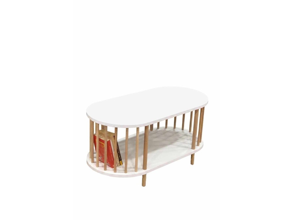 Tavolino in legno "Peka-0111" - 90 x 45 x 43 cm - Bianco