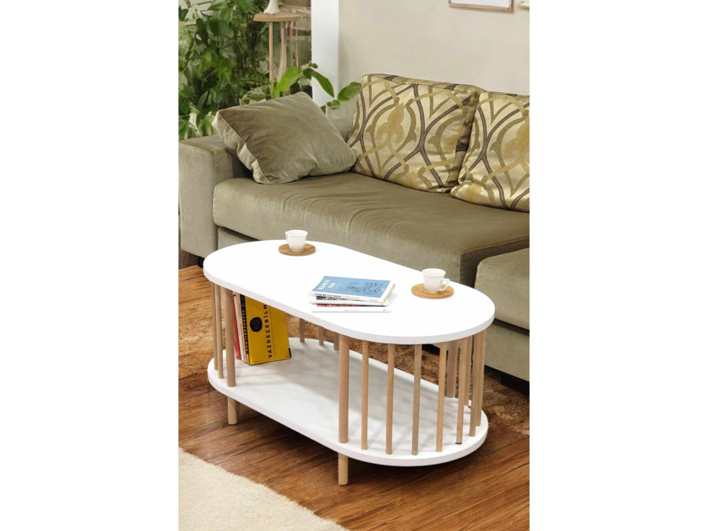 Tavolino in legno "Peka-0111" - 90 x 45 x 43 cm - Bianco
