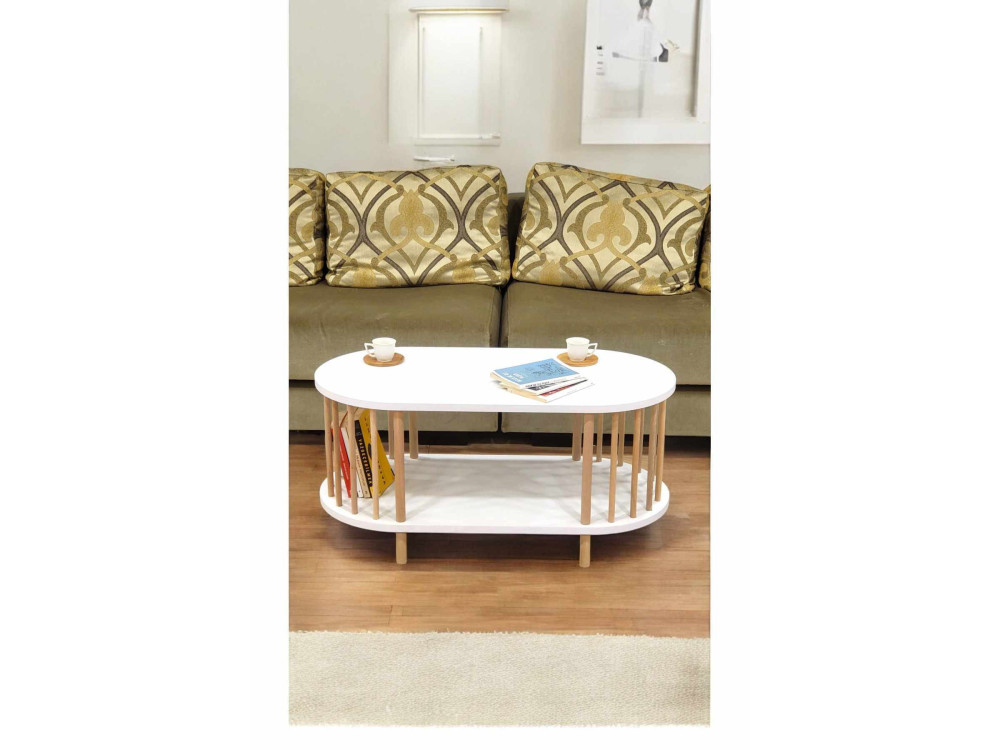 Tavolino in legno "Peka-0111" - 90 x 45 x 43 cm - Bianco