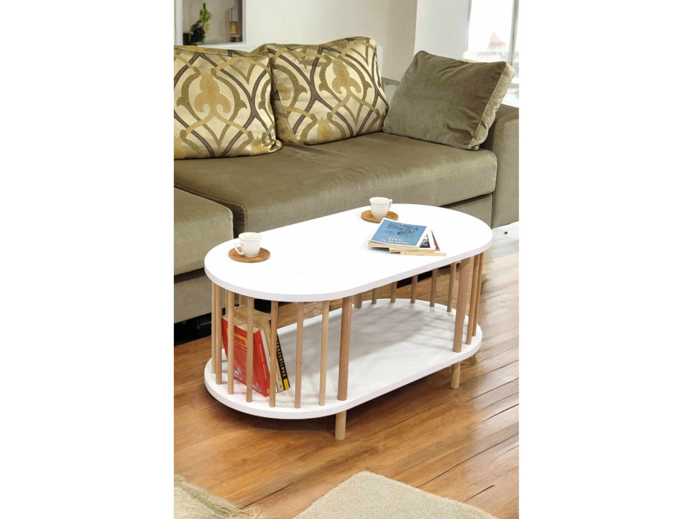 Tavolino in legno "Peka-0111" - 90 x 45 x 43 cm - Bianco
