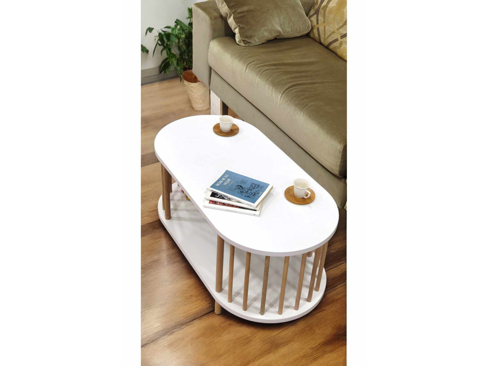 Tavolino in legno "Peka-0111" - 90 x 45 x 43 cm - Bianco