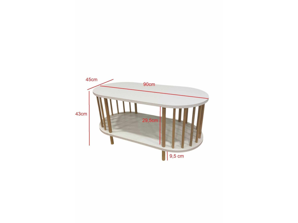 Tavolino in legno "Peka-0111" - 90 x 45 x 43 cm - Bianco