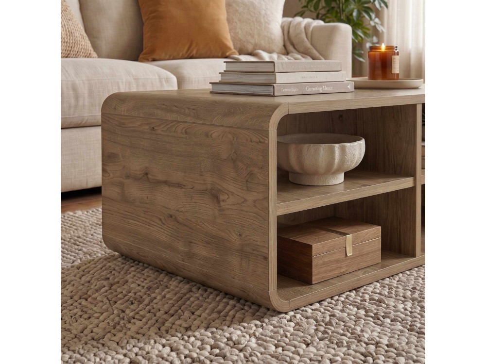Tavolino in legno "ROVEL" - 80 x 50 x 32 cm - Naturale