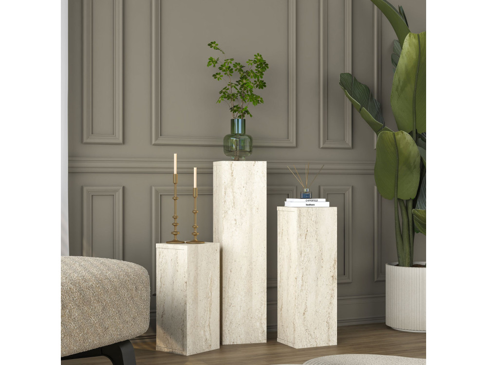 Set di tavolini in legno "AD106" - 20 x 18 x 80 cm - Travertino